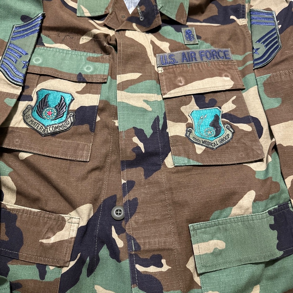 US Air Force BDU Shirt Woodland Camo Patches Combat Camouflage Jacket